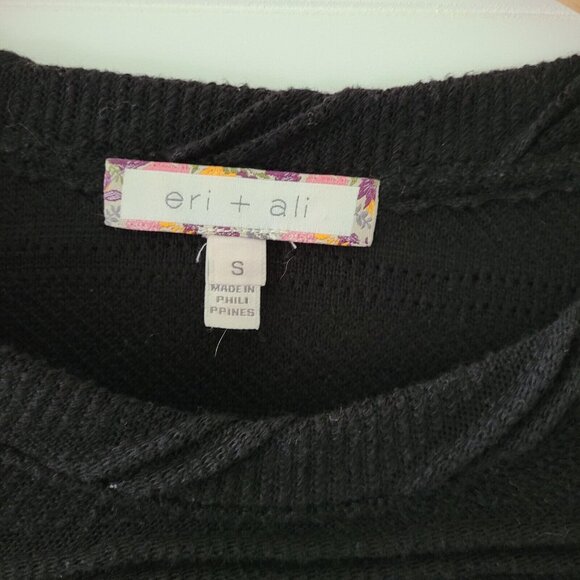 Women's Black Sweater with Textured Sleeves - Picture 4 of 7